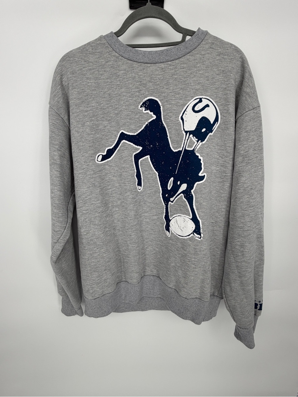 Men's Gray Crewneck Sweatshirt with Navy Football Pony Graphic